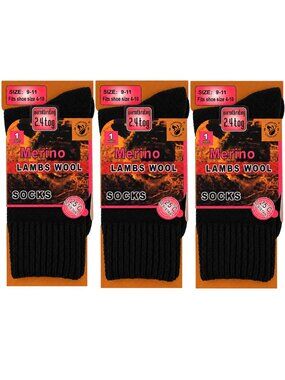 Women's Wool Socks, 9-11, Merino Lamb Thick Warm Winter Socks, 3-PACK, Black NWT
